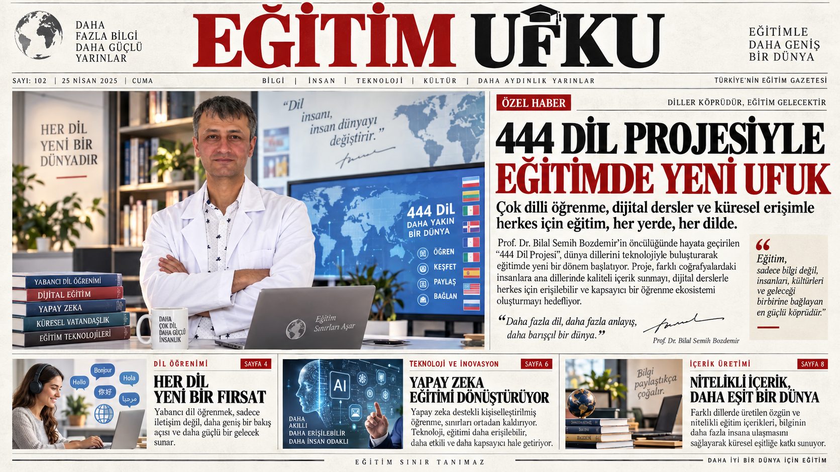 444 dil için dijital öğretim içerikleri konusunda hazırlanmış temsili dijital manşet